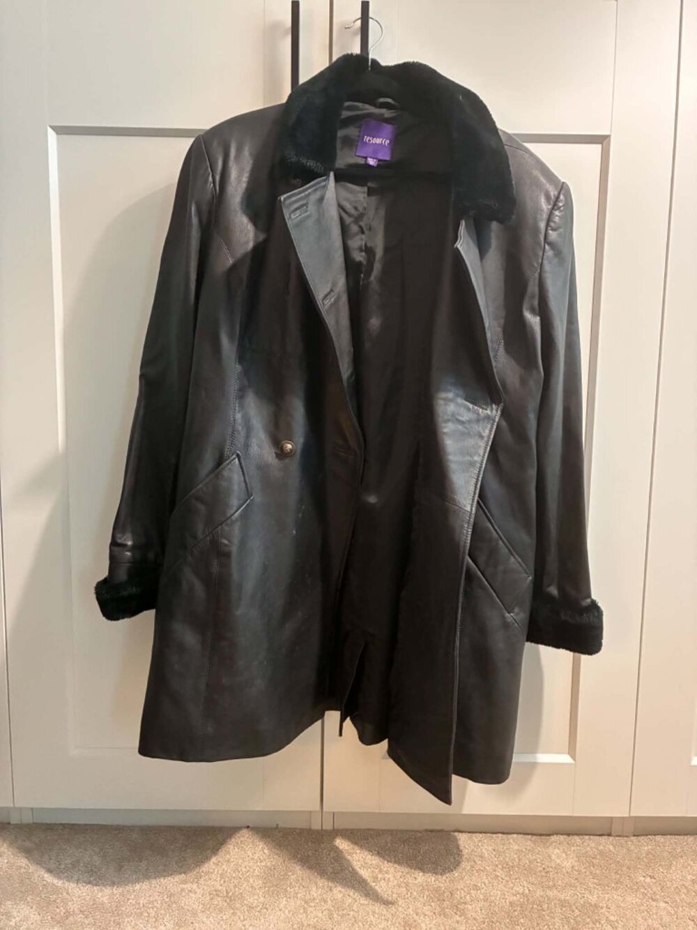 Resource Global Style Faux Fur Trim Black Leather Jacket XL